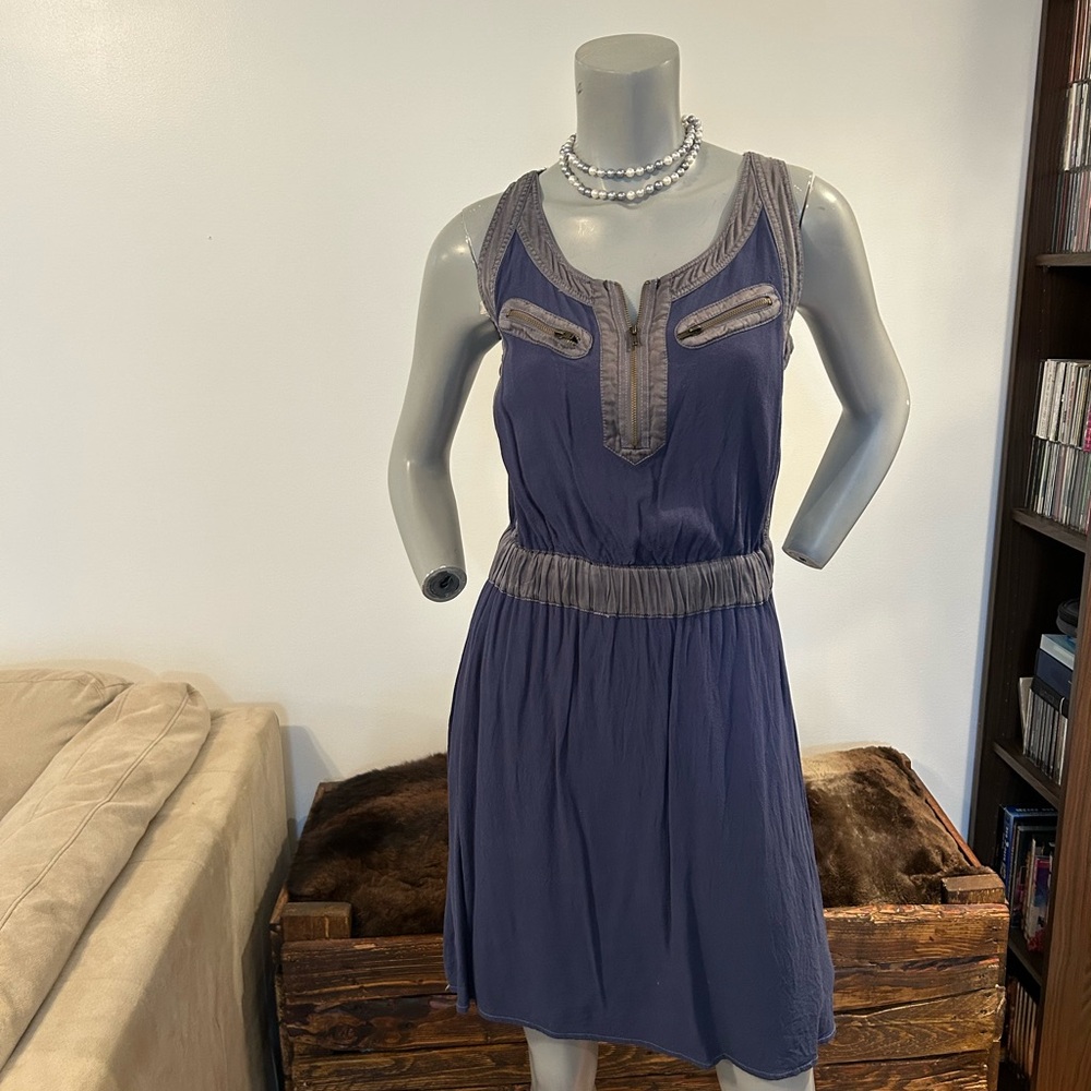 Gorgeous Blue and Grey pleated Scoop Neck Mini Dress❤️6